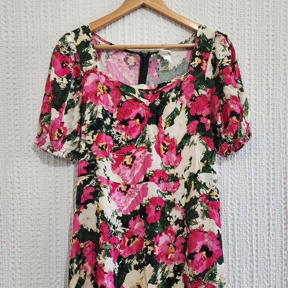 H&M Women's Floral Patterned Midi Flowy Dress in Pink and Cream Size Medium - Picture 6 of 16